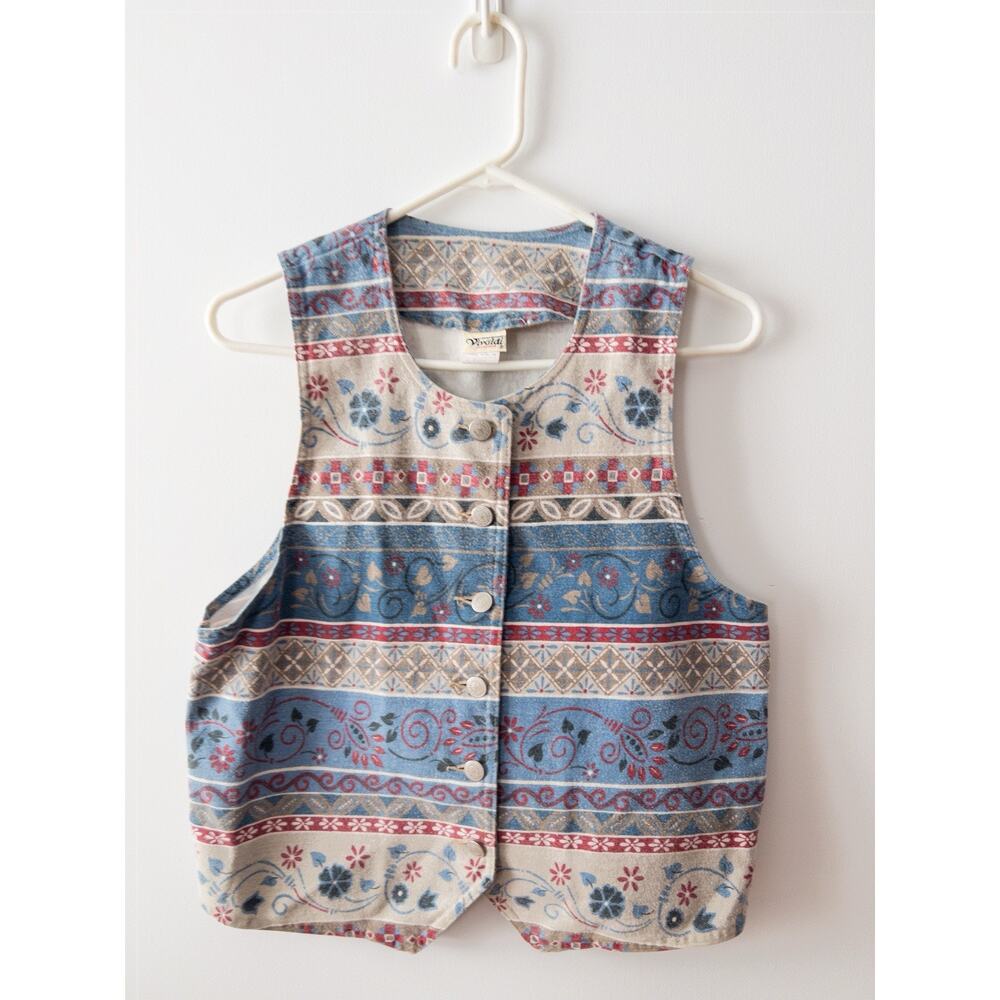 Vintage 90s Vivaldi Southwestern Country Vest Jacket Size medium 19” Across Pit